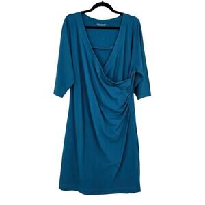 Soft Surroundings Blue Wear Anywhere Faux Wrap Cotton Jersey Dress Plus Size 1X